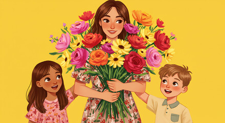 Mother´s day  illustration,  heart of flowers