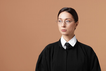 Judge on light brown background, space for text