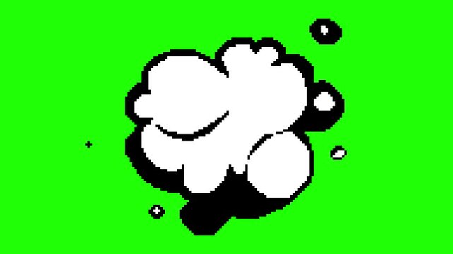 Morphing and Rotating Transition Pixel Art Cartoon Speech Bubble or Fight Cloud Animation Loop on Green Screen. Perfect for retro video games, animated dialogue pop-ups nostalgic gaming projects.
