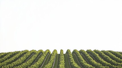Fototapeta premium Lush green vineyard rows stretch across the landscape under a bright sky in summer