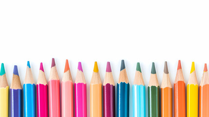 Colorful Pencils Arranged Horizontally On White Background