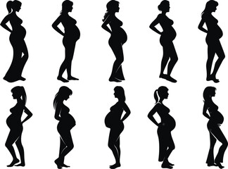 A set of pregnant lady silhouette vector illustration pregnant woman