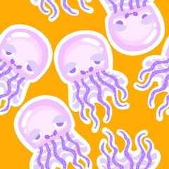 Summer ocean animals seamless jelly fish pattern for wrapping paper and kids clothes print and party accessories