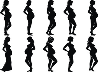 A set of pregnant lady silhouette vector illustration pregnant woman