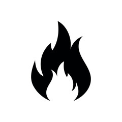 Vector fire flame black icon. Campfire flame sign in front view. Flat vector illustration isolated on white background. Perfect for safety, camping, logo