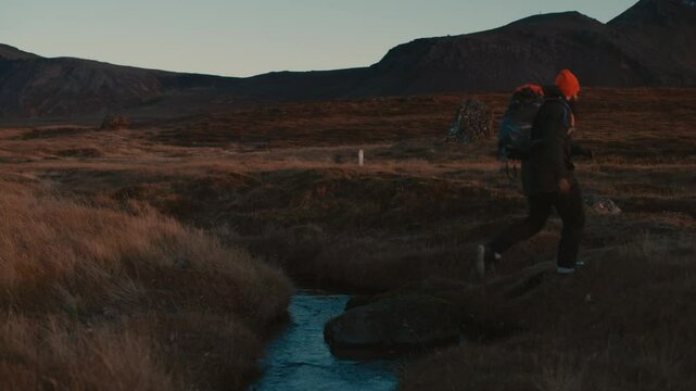 Man Walking Through Icelandic Nature 
