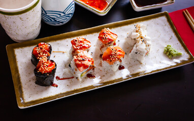 Set of different sushi - maki, california and nigiri. Japanese cuisine