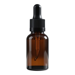 Amber brown glass dropper bottle for essential oils or cosmetics mockup isolated on transparent background