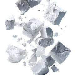 Crumbled styrofoam pieces flying isolated on white, clipping --v 7.0