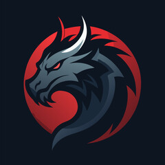 Naklejka premium Mythic Dragon Icon: A fierce dragon profile against a dynamic red circle. The dragon's gaze captures a sense of power and intrigue. Perfect for gaming, fantasy projects.