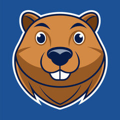 Obraz premium Friendly Beaver Icon: A friendly beaver icon smiles invitingly with a warm, expressive face and unique character set against a vibrant blue backdrop.