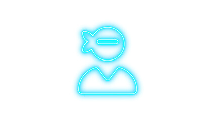 Neon user ninja icon cyan color glow with transparent background