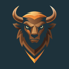 Powerful Bison Symbol: A striking illustration of a bison head, rendered in a stylized, modern aesthetic, featuring bold lines and rich earthy tones, embodying strength and wildness.