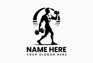 Angular male torso built from geometric shapes, modern abstract logo for tech-forward gyms