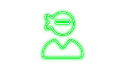 Neon user ninja icon green color glow with transparent background