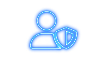 Neon user shield icon blue color glow with transparent background