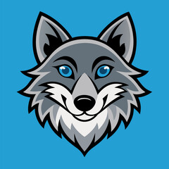 Fototapeta premium Symbol of the Wild: A striking illustration of a lone wolf's head, rendered in a bold, graphic style. Its piercing blue eyes and confident expression exude strength and resilience.