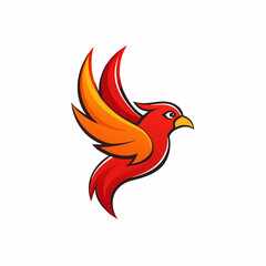Fototapeta premium Fiery Flight: A stylized illustration of a vibrant red and orange bird in mid-flight, wings outstretched, symbolizing freedom, speed, and energy. 