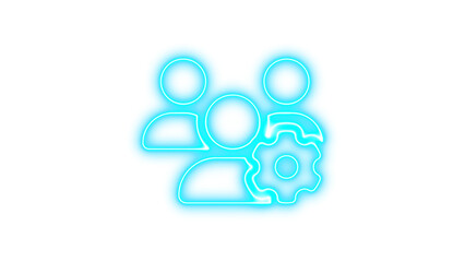 Fototapeta premium Neon users gear icon cyan color glow with transparent background