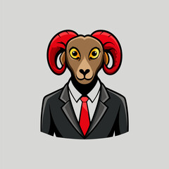 Fototapeta premium Suited Ram: A stylized illustration of a ram, dressed in a suit and tie, standing ready in a business context. 