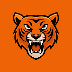 Roaring Tiger Mascot: A fierce and majestic tiger head illustration, showcasing its powerful roar, designed in a vibrant, eye-catching style. 