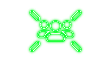 Neon users rays icon green color glow with transparent background