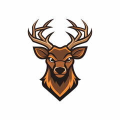 Naklejka premium Majestic Deer Logo: A stylized and striking illustration of a deer head with prominent antlers, exuding strength and grace. The design showcases a modern aesthetic.