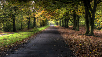 Fototapeta premium Autumnal Pathway Lined With Trees
