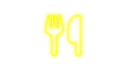 Neon utensils icon yellow color glow with transparent background