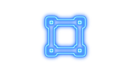 Neon vector square icon blue color glow with transparent background