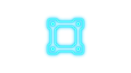 Neon vector square icon cyan color glow with transparent background