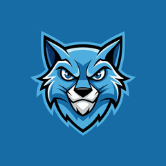 Fototapeta premium Fierce Blue Wolf Mascot: A captivating blue wolf mascot with an intense gaze and a determined expression against a clear backdrop. Showcasing confidence and a bold spirit.
