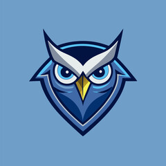 Obraz premium Wise Owl Emblem: A sleek, graphic emblem of an owl, rendered in cool, calming hues, embodying knowledge, wisdom, and a keen eye.