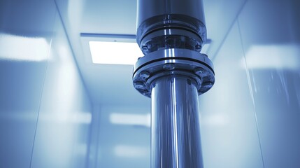 Unique close-up of a hydraulic cylinder highlighting precision engineering in a modern industrial facility