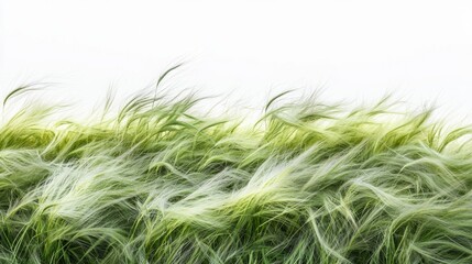 Obraz premium Flowing green grass swaying in a gentle breeze under a bright sky at midday