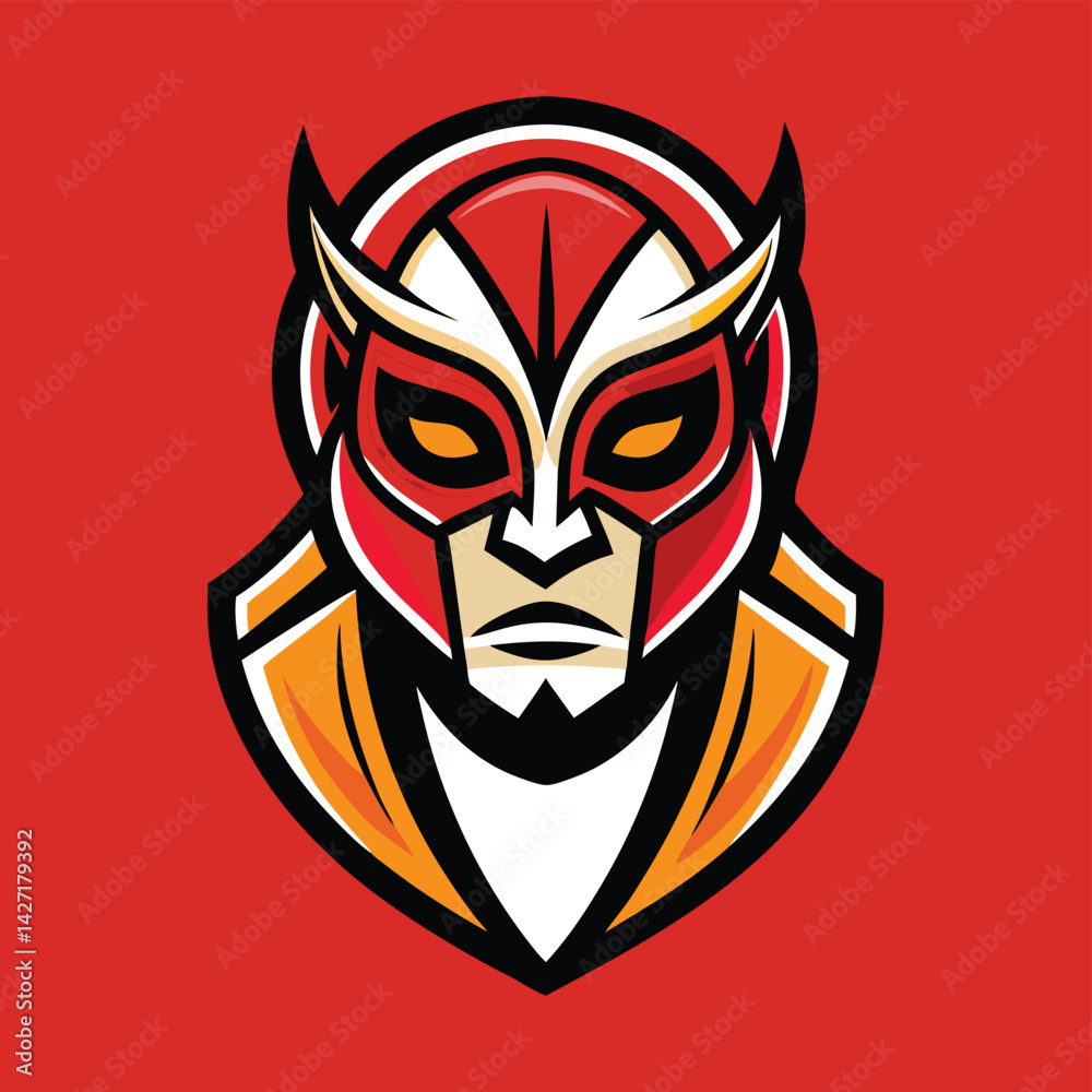 Poster Bold and dynamic vector logo featuring a fierce animal mask design with striking colors and sharp lines, ideal for sports teams or gaming affiliations