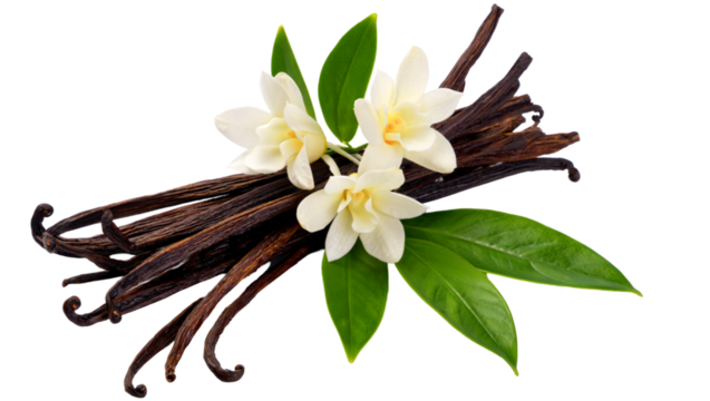 vanilla pods and flower on transparent background