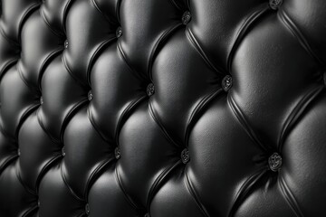 Naklejka premium Close-up of luxurious black tufted leather upholstery. The texture and detailing are exquisite.