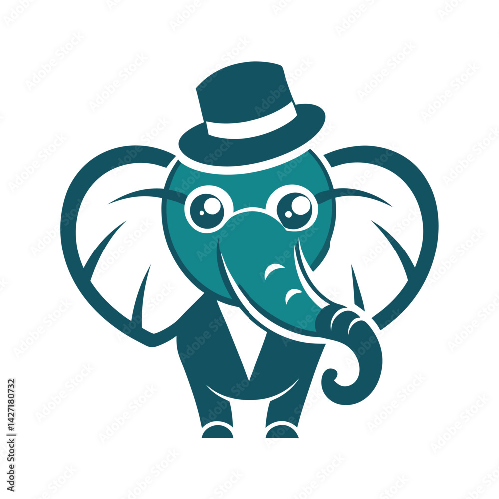 Poster Elegant elephant logo with top hat design suitable for branding or business applications featuring modern minimalistic style