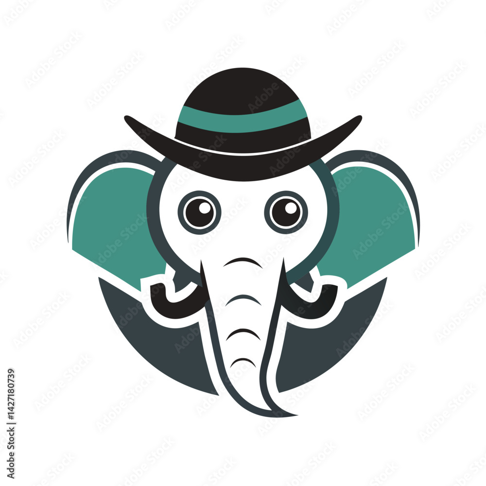 Poster elegant elephant logo with top hat design suitable for branding or business applications featuring m
