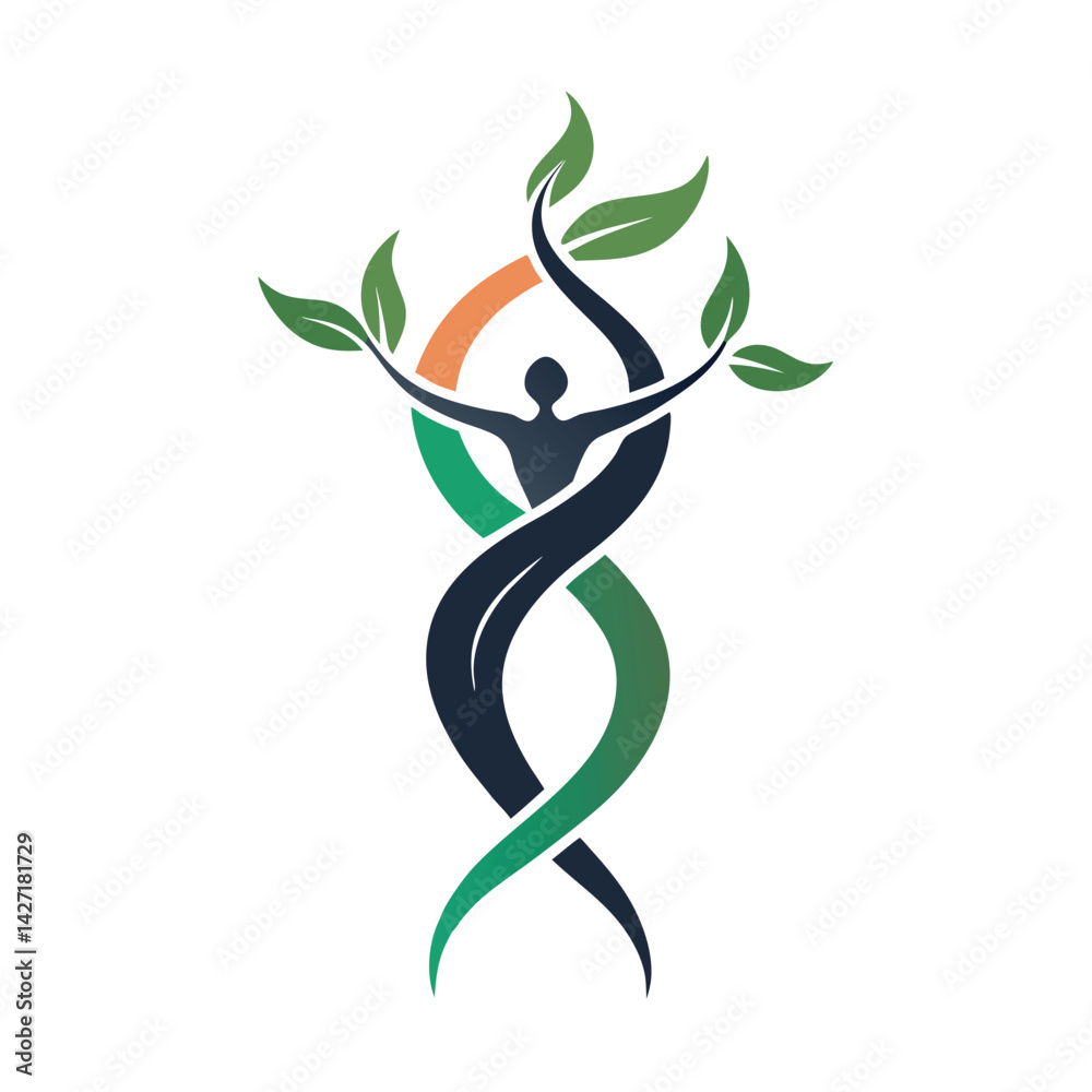 Poster vector illustration of an intertwined tree design featuring green leaves and a two-tone trunk reflec