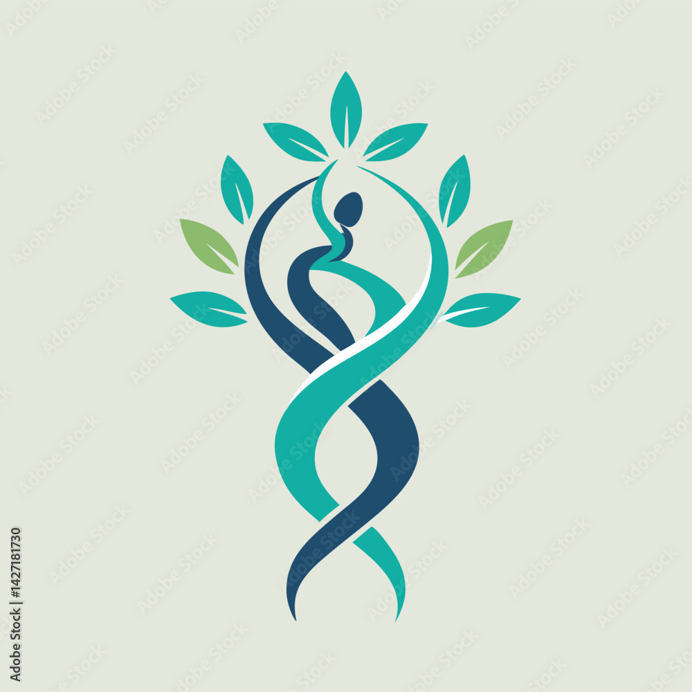 Poster vector illustration of an intertwined tree design featuring green leaves and a two-tone trunk reflec