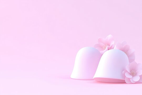 Delicate, pastel-toned bells and blossoms.  Soft pink background