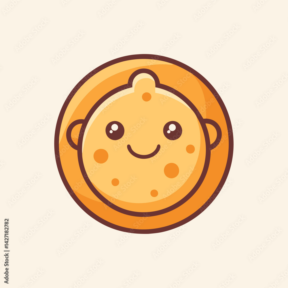 Poster Delightful cartoon cookie character with a smiling face and chocolate chips in a cheerful and colorful style