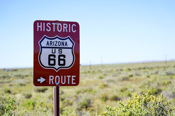 Famous Route 66 sign at Petrified Forest National Park in Arizona, USA