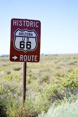 Famous Route 66 sign at Petrified Forest National Park in Arizona, USA