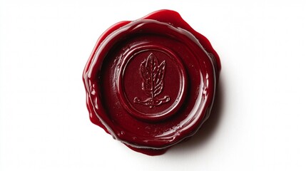 Unique red wax seal featuring an embossed leaf design on a white background