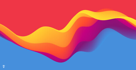 3D abstract wavy background with beautiful gradient colour transition. Dynamic wave. Vector illustration for banner, flyer, brochure, booklet, presentation or website design.