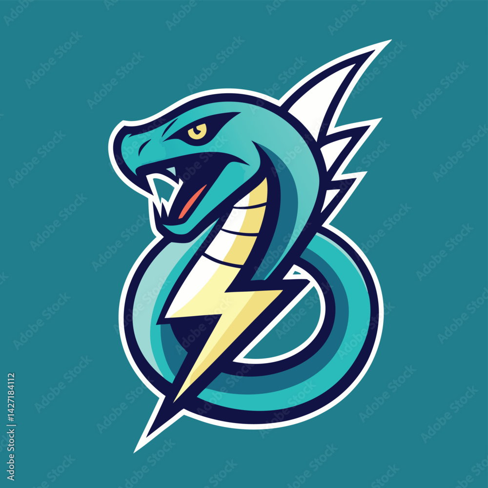 Fototapete bold logo featuring a stylized dragon intertwined with a lightning bolt in vibrant colors with a dyn