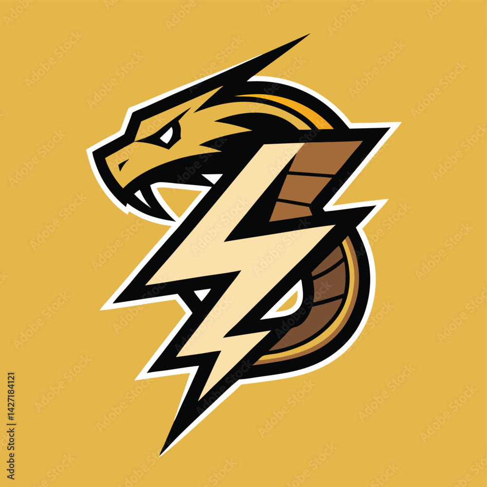 Poster Bold logo featuring a stylized dragon intertwined with a lightning bolt in vibrant colors with a dynamic design and smooth vector style